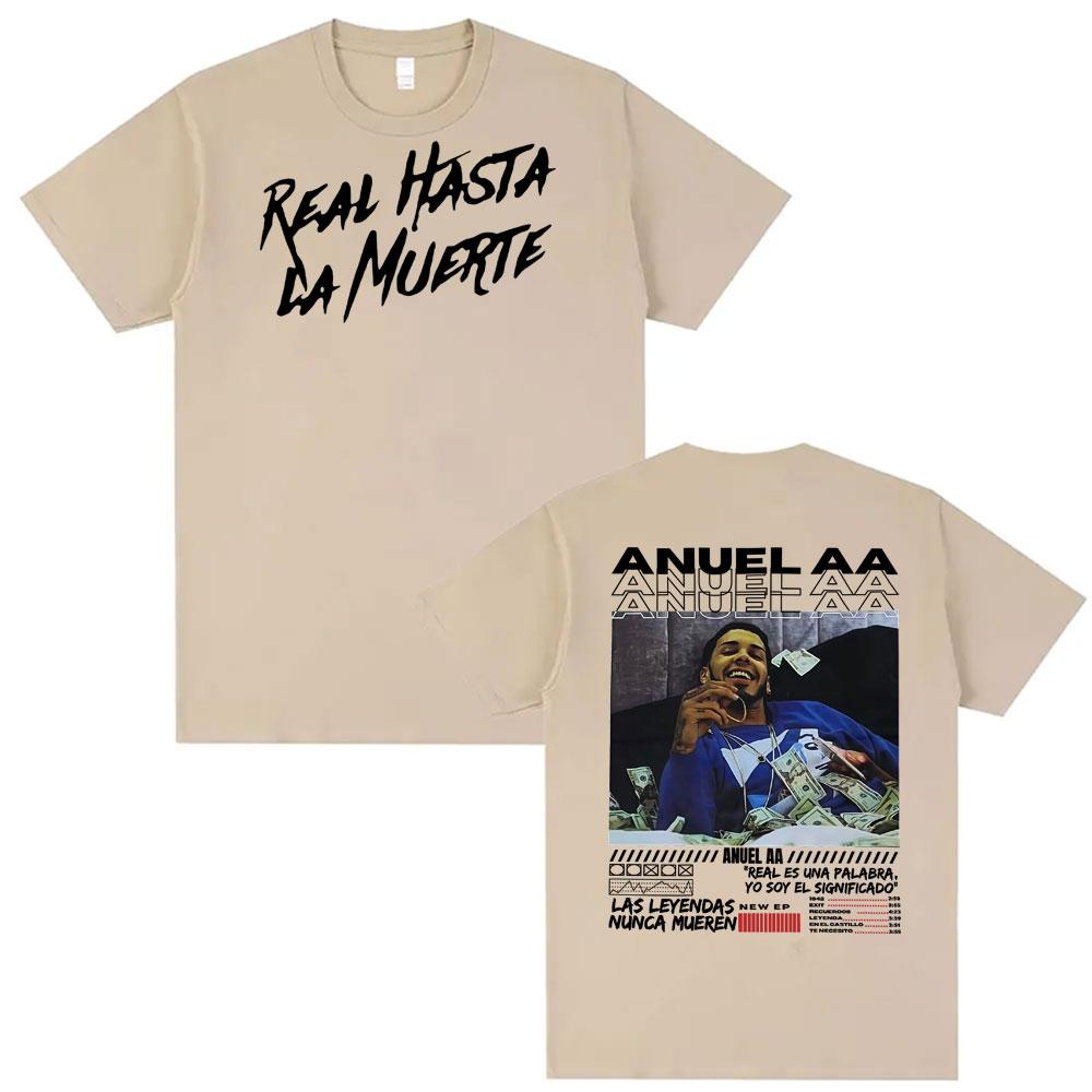 

2025 Summer Rapper Anuel AA Real Hasta La Muerte Graphic T Shirt Men s Clothing 90s Vintage 100% Pure Cotton Printed T-shirt Y2k S