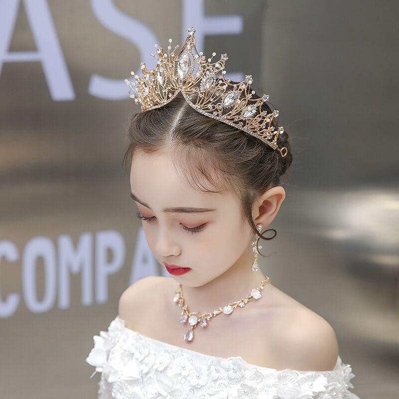 New Handmade Baroque Hair Accessories Crown Children's Atmospheric Crystal Headdress  Alloy Crown