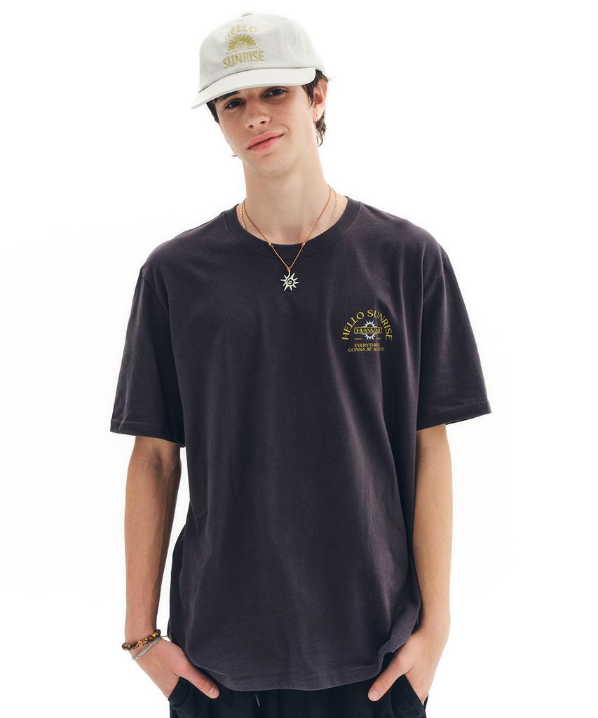 HELLO SUNRISE Hawaii Arch Logo Tee_Charcoal