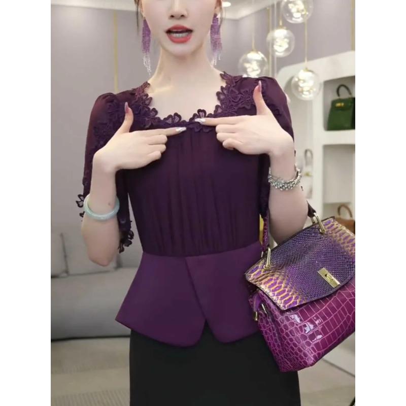 

Летняя Новинка Роскошный Социальный Темперамент Фиолетовый Модный Топ-Рубашка с Талией S фиолетовый