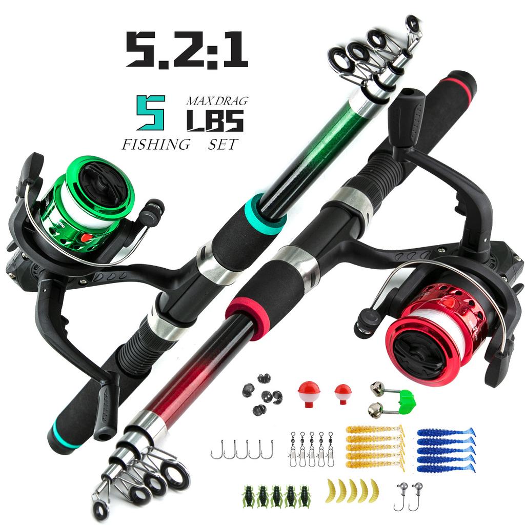 Geeignet für Kinder Tragbare Volle Set Teleskop Angelrute Spinning Reel Köder Fisch Haken 5,2:Rolle mit 1 Übersetzungsverhältnis und 1,8 m Angelrute, geeignet für den Sommer.