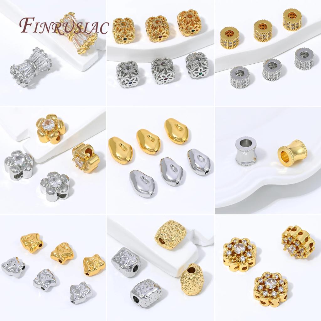 18K Gold Plated Micro Pave CZ Barrel Spacer Beads For Jewelry,Zircon Loose Beads For DIY Pearl Bracelet Making Accessories
