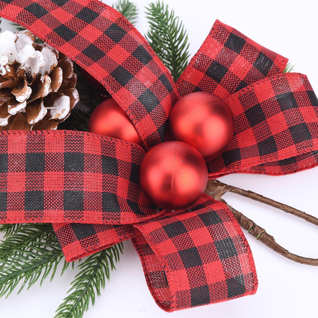 Xmas Swag Front Door Artificial Decorative Swag with Bow Red Berry Pine Cone for Indoor Outdoor Window Wall Fireplace