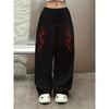Damen Bedruckte High Waist Lockere Weite Hosen, Lockerer Lässiger Hip-Hop Street Style
