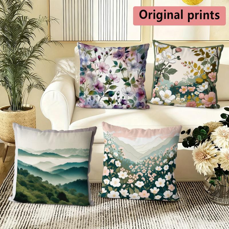 Vintage Floral Mountain Landscape Throw Pillow Covers Pattern Cushion Cover Suitable For Sofa Bedroom Car Pillow Cover