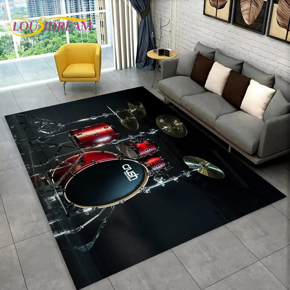 Drum Kit Music Instruments Drum Set Area Rug,Carpet for Home Living Room Bedroom Sofa Doormat Kitchen Decor,Non-slip Floor Mat