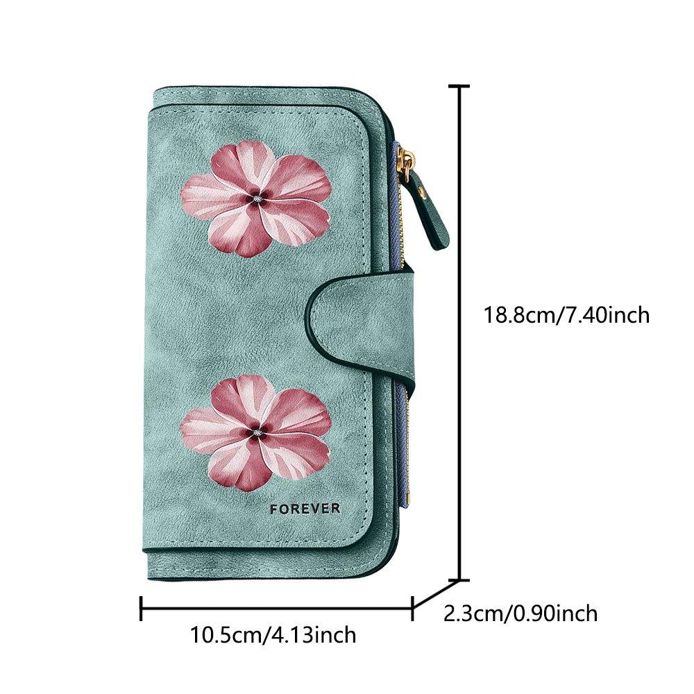 Pink floral print long zipper wallet, large-capacity card holder, unisex clutch bag, stylish zippered coin purse, suitable for daily use, a great