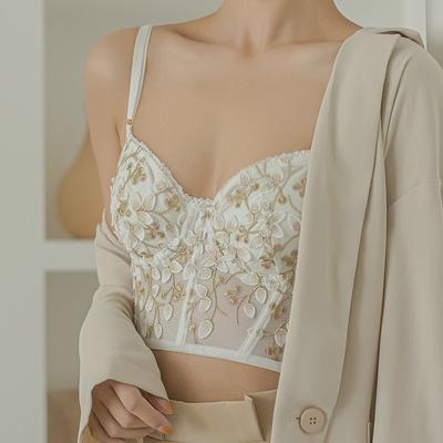 Biancheria intima di ricamo di fiori di pizzo di alta qualità Biancheria intima da donna sexy modellante per il corpo Reggiseno push up francese di lusso romantico bianco Bralette