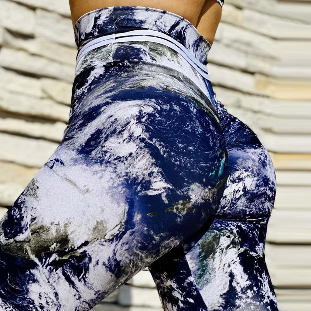 New Abstract Printed Naked Yoga Pants for Women, High Waist, Hip Lifting, Running, Tight, Elastic Sports and Fitness Pants