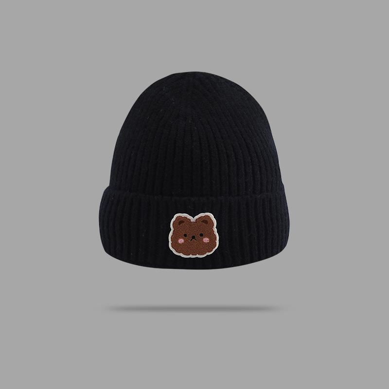 

Милая шапка из шерсти с маленьким медвежонком для женщин, модная теплая и универсальная шапка для осени и зимы, шапка от холода, вязаная, мужская, студенческая, утолщенная с плюшевой подкладкой One size
