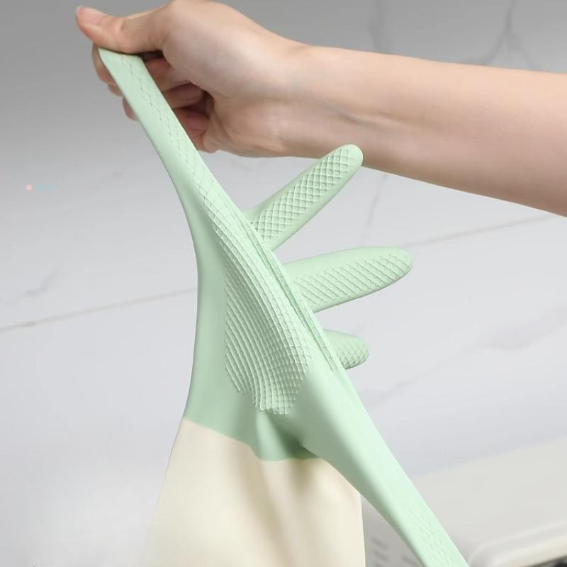 Двухцветные перчатки для мытья посуды Кухонные маслостойкие Прочные износостойкие Водонепроницаемые резиновые перчатки Бытовые перчатки для мытья посуды