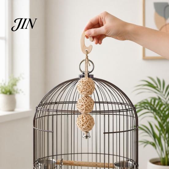 Safe Bird Toy Rattan Balls Parrot Toy, Chew with Metal Bell, Boredom Buster Parakeet Chewing Cage Accessory for Conure Cockatiel Budgies Lovebird Bell