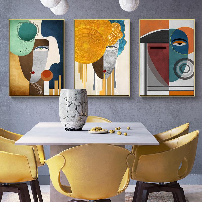 Modern Figure Abstract Geometric Canvas Painting Contemporary Art Poster Print Faces Wall Art Picture for Living Room Home Decor