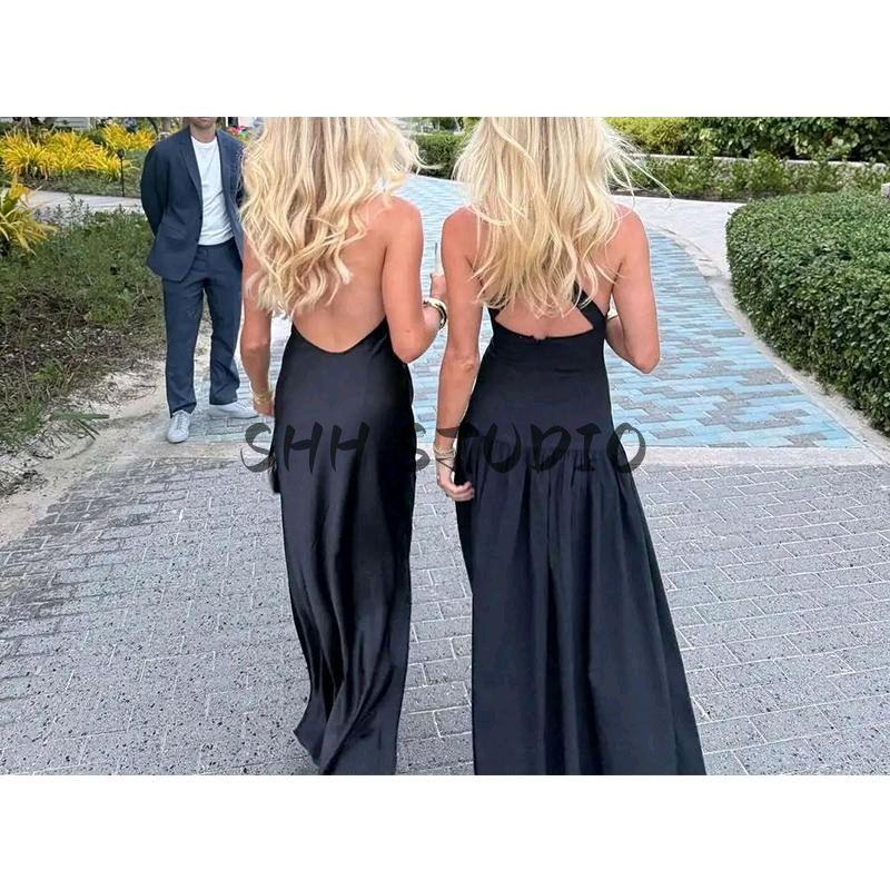 Spring New Women's Clothing French Suit Sexy Deep V Neck Sleeveless Long Patchwork Midi Skirt Vest Dress