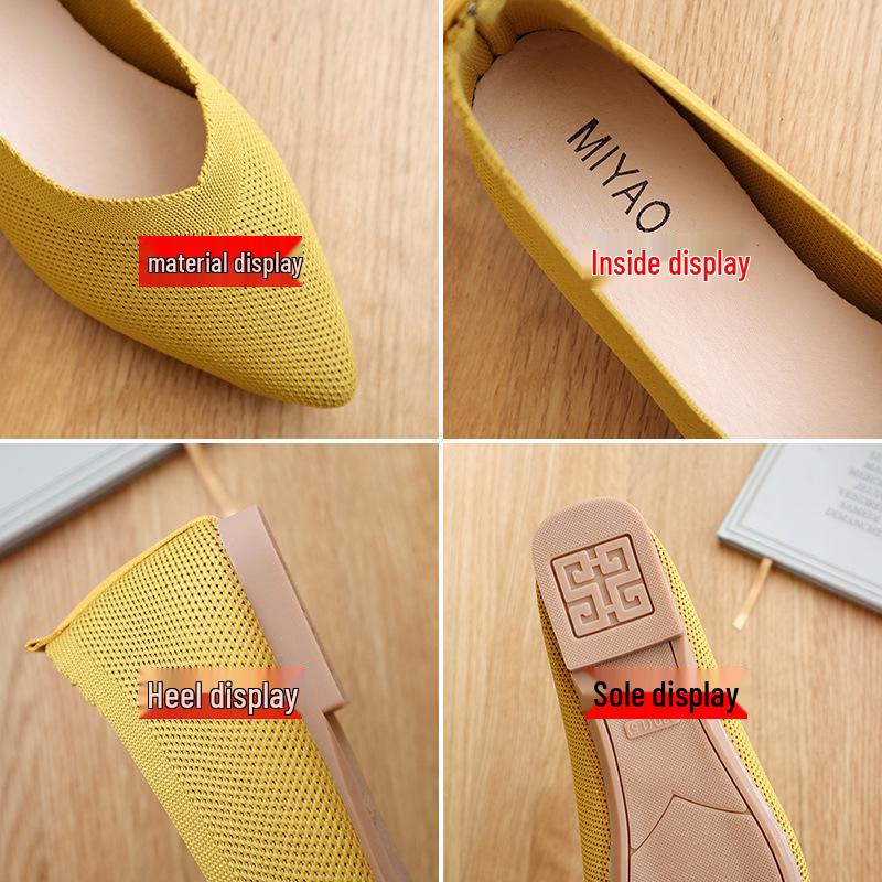 Women's Knitted Flyknit Pointed Toe Flats - Soft Sole Loafers for Spring & Autumn