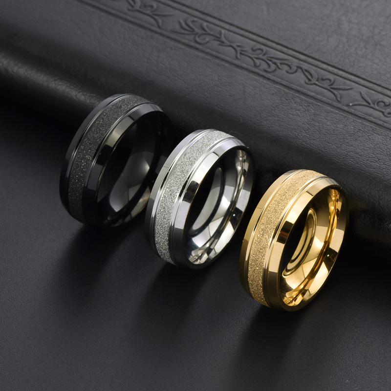 8MM Titanium Steel Frosted 18K Gold Ring with Inner Arc - Unisex High-End Design