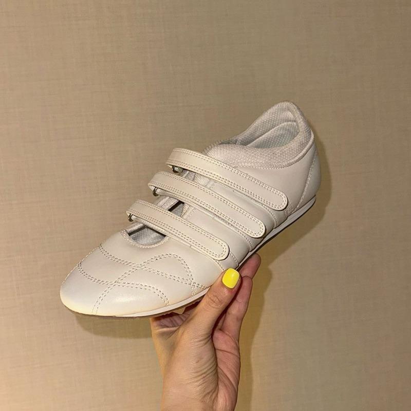 Sheepskin Version~ Casual Velcro Flat Bottom Round Head Ballet Shoes Leather Versatile Sports Shoes White Shoes Women