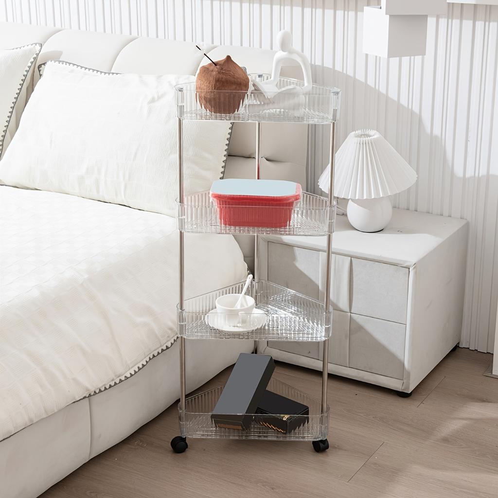 1ks-Mobilní regál na kolečkách průhledný akrylový kuchyňský úložný regál domácí vozík na svačiny koření drobnosti úložný regál