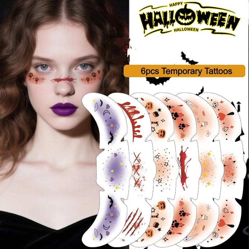 6Pcs/Set Face-Applied Makeup Tattoo Stickers With Various Patterns Atmosphere Sensation Stickers For Holiday Decoration