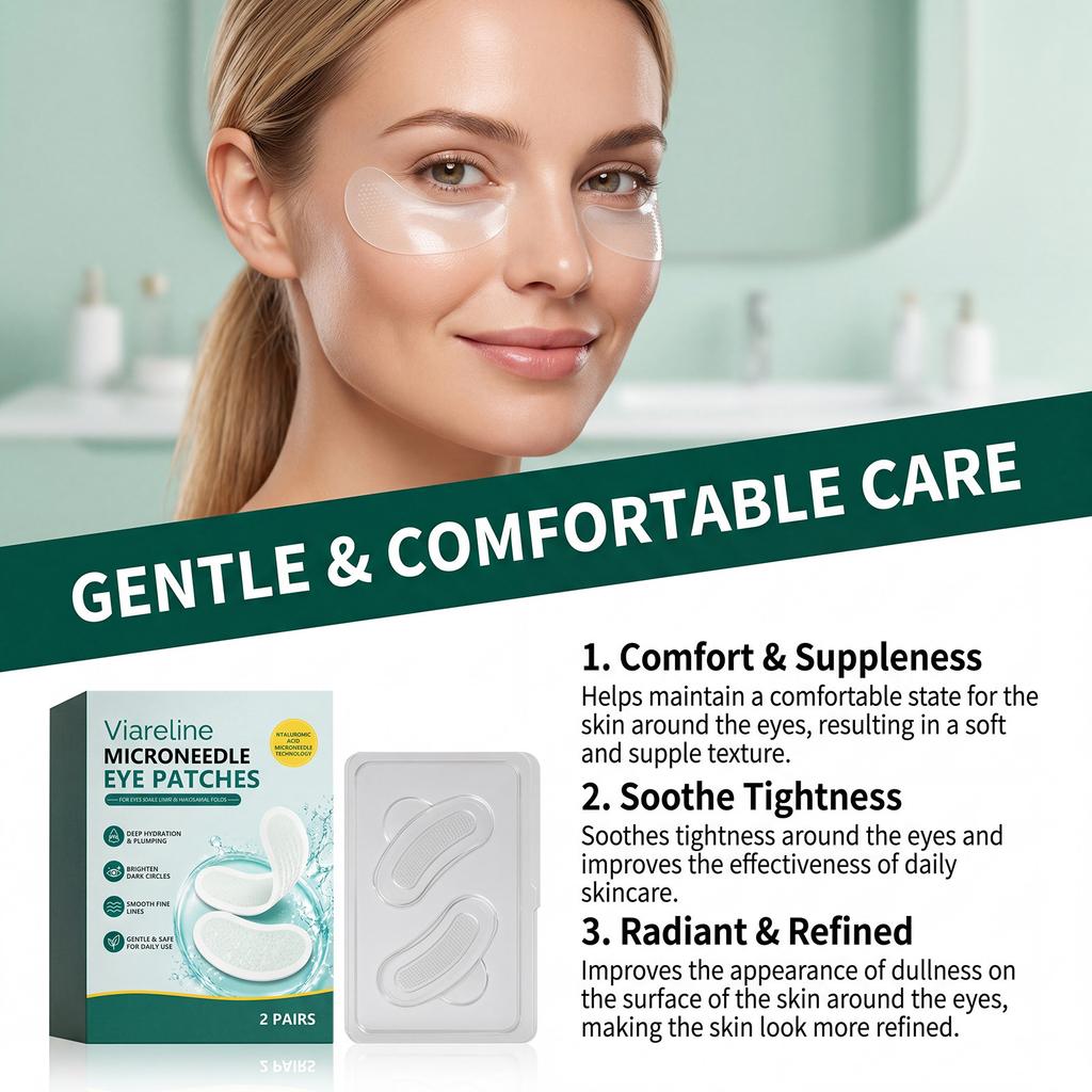 VIARELINE Eye Patches Gentle Moisturizing Hydrating Daily Care Thin Fit Eye Contour 2pcs