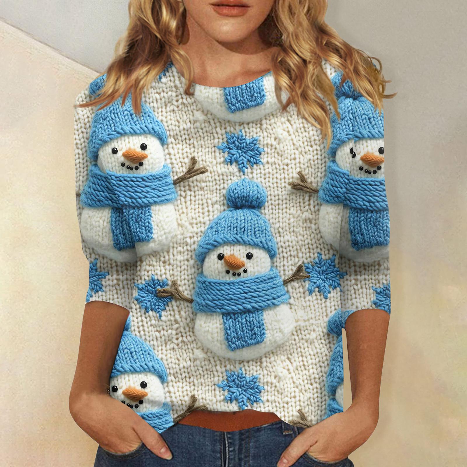 

Женская модная повседневная футболка с рукавом три четверти и рождественским принтом, с круглым вырезом S