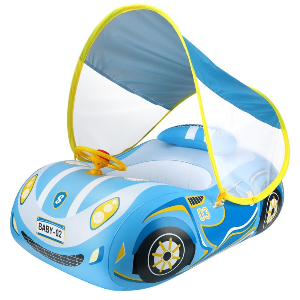 

Baby Inflatable Pool Float with Canopy Car Shaped Baby Swim Float with Safty Seat Steering Wheel Horn for Infant Summer