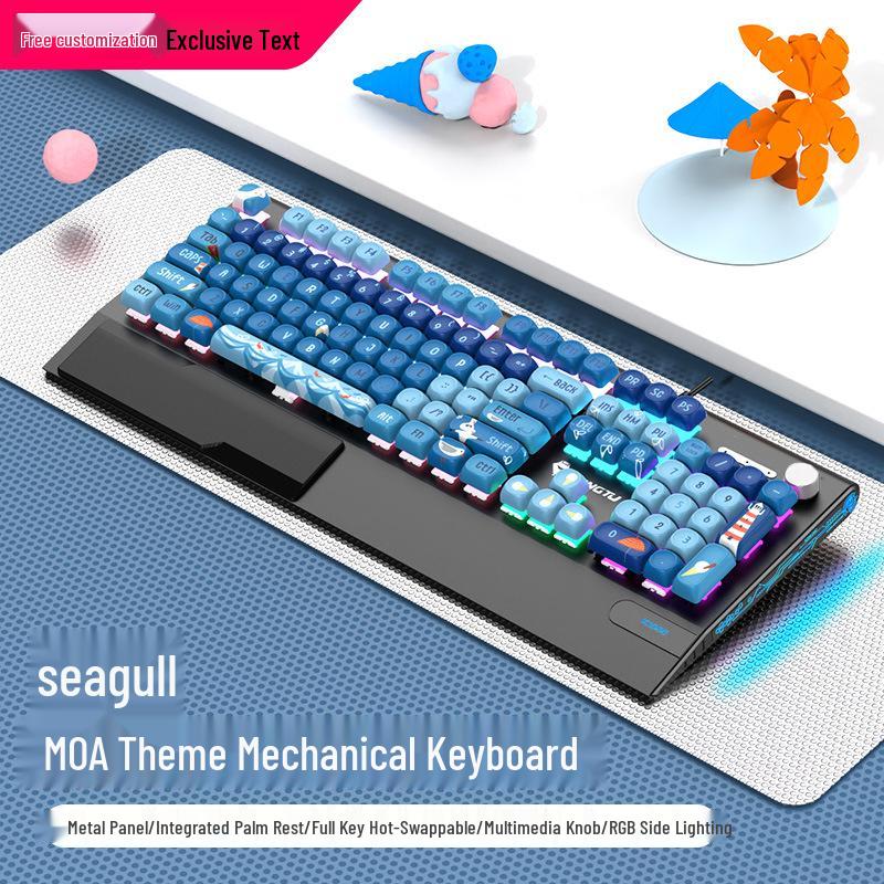 Langtu K1000MOA Mechanical Gaming Keyboard - Wired 104-Key Blue Switch, PBT Keys, for Esports & Office.