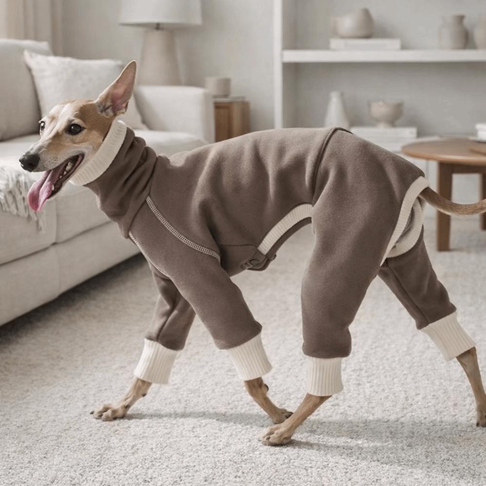Casual Style High Neck Dog Jumpsuit Stretchy Plush Pet Warm Sportswear Breathable Cold-Proof Dog Four Legged Clothes Indoor Wear