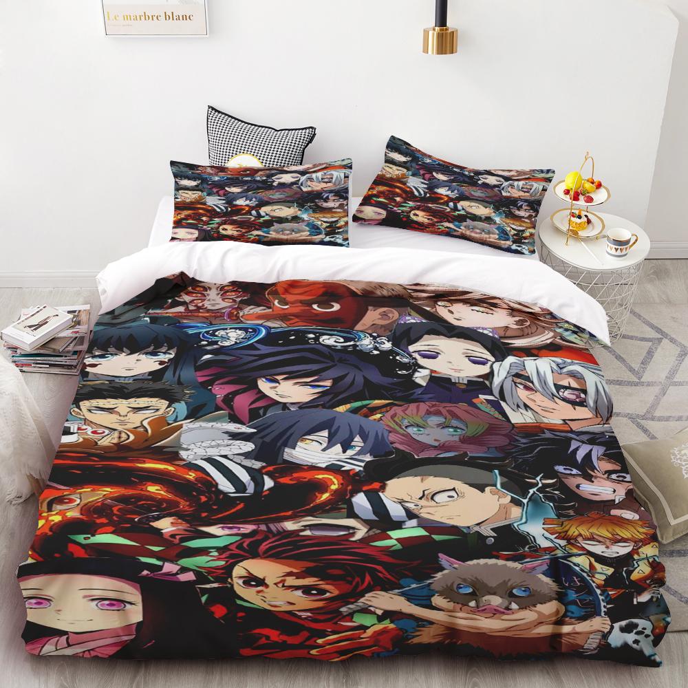 Duvet Covers Demon Slayer Bedding Sets Cartoon Comforter Bed Linen Boys Kids Single Double Size Soft Bedclothes Home Decor Anime