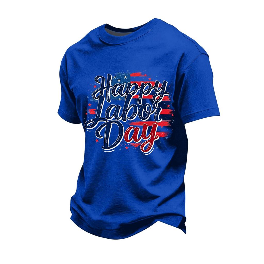 Men's Loose Fit Casual Short Sleeve T Shirt Labor Day Graphic Print Crew Neck Comfortable Top for Everyday Wear