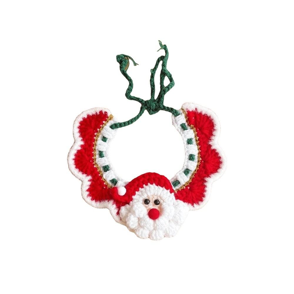 Red Bowknot Christmas Pet Neckwear Yarn Pet Holiday Bib Xmas Puppy Outfit Cat Santa Hat  New Year