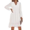 Spring and Summer V-neck Long-sleeved A-shaped Skirt European High-waisted Casual Jacquard Dress Women