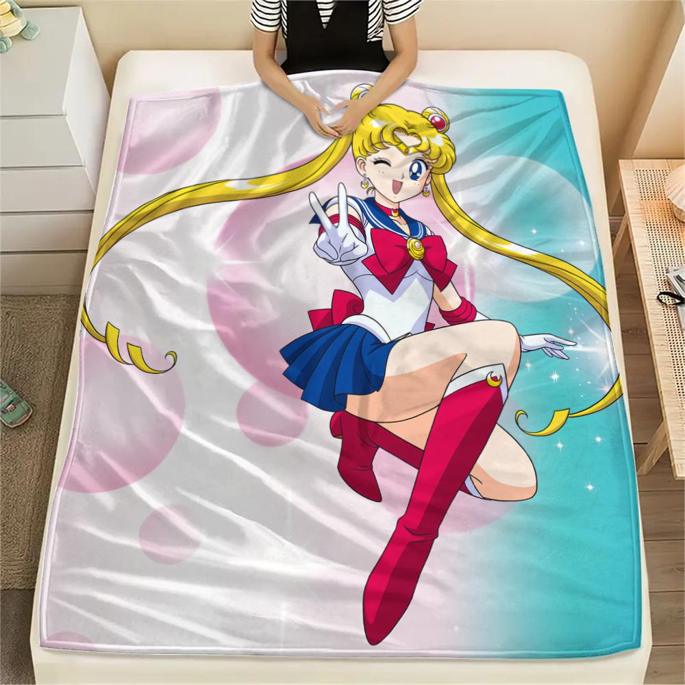 Sailor Moon Sailor Mercury pattern Flannel Blanket, High quality Comfortable for All Seasons, Home Decor, Warmth and Comfort, Perfect for Gifts.