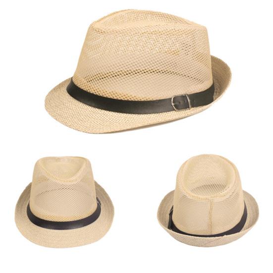 Herren Fedora Breiter Rand Netz Frühling Sommer Einfarbige Flache Krempe Sonnenschutzhut für Draußen
