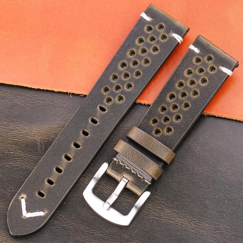 New Breathable Genuine Leather Quick Release Watch Strap 18mm-24mm Cowhide Band Available Black Green Brown Yellow Unisex Watchbands