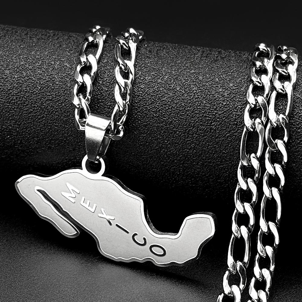 Mexico Map Pendant Necklace for Men Women Stainless Steel Gold Color Mexican Country National Geography Hip Hop Chain Jewelry