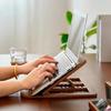 Adjustable Laptop Stand Wooden Foldable Computer Riser with Ventilation Slots Load-bearing Computer Holder Desk Organizer for Home Office Student Use