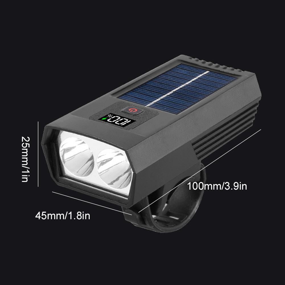 Solar Bike Light Headlight 1200mAh USB Rechargeable Display Bicycle Flashlight Front Lamp For Mountain And Road Bikes
