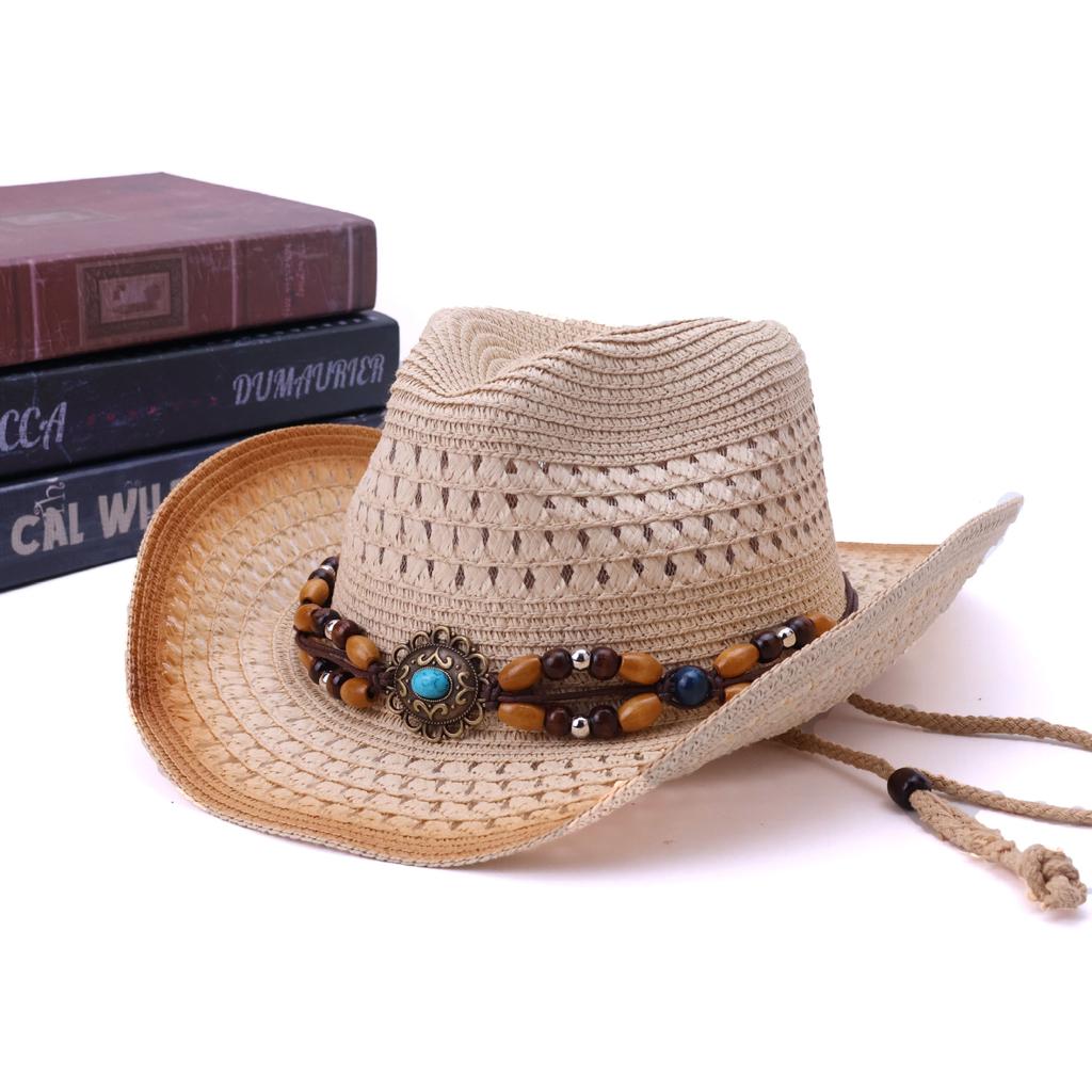 Popular Classic Fashion Hollow Western Denim Straw Hat Summer Outdoor Shading Breathable Straw Hat