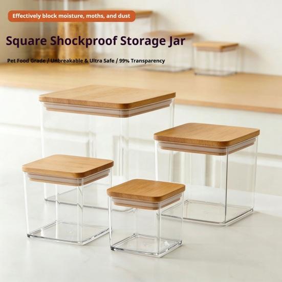 Large Square Flour Sugar Storage Container Airtight Plastic Food Jar with Wooden Lid for Flour Sugar Cookies Rice Coffee Beans Kitchen Pantry