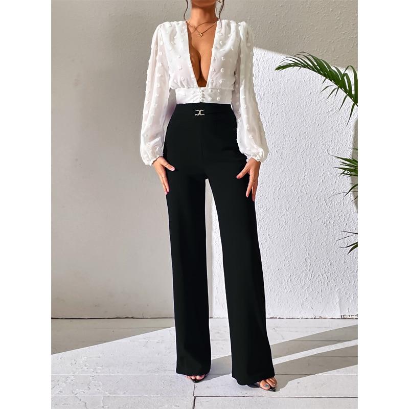 Office-lady High Waist Wide Leg Pants Fashion Summer Casual Loose Pants Women Trousers Slim Solid Pantalon Femme Pants 25915