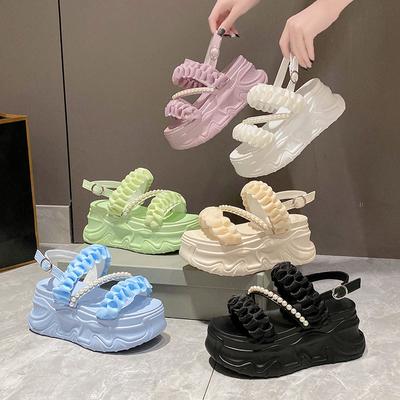 Women's Summer Popular New Fashion Thick Sole Women's Sandals Buckle Student Beach Shoes Classic Beaded Fashion Sandals