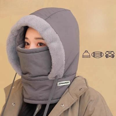 Winter Warm Lei Feng Hat Men's and Women's Ear Protectors with Thick Velvet Anti Cold Face Mask Collar One Piece Hat Windproof Riding Hat
