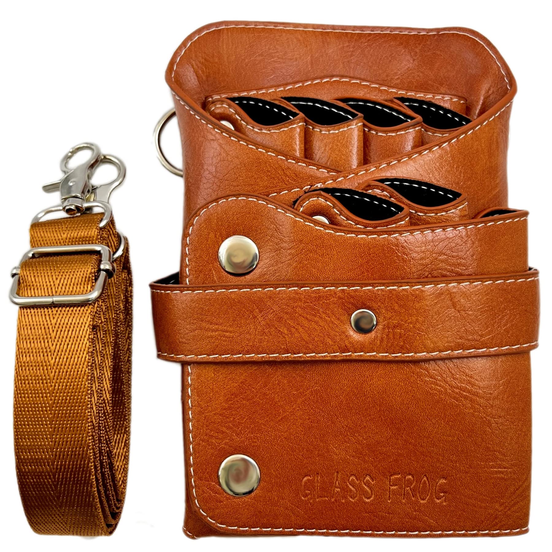 

Scissor case with 6 PU storage hairdresser trimmer [GLASS FROG] pieces, leather, capacity, (brown) коричневый