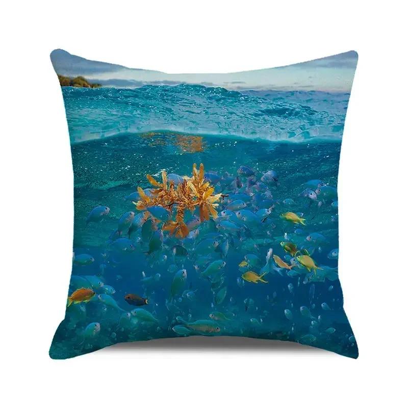 45x45 Cm Blue Ocean Style Square Cushion Cover Beach Coconut Grove Sunset Scenery Print Pillowcase Home Decor Pillow Cover