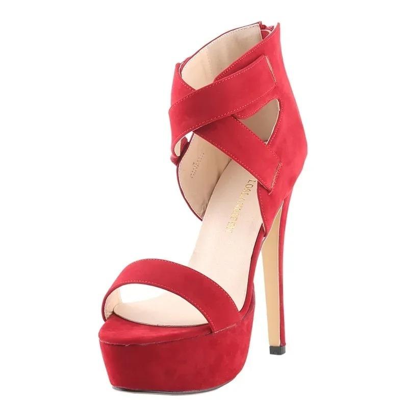 Dámské lodičky Sexy sandály na klínku s platformou s přezkou s křížovými pásky 14cm vysoké podpatky Pumps Robustní blokové šaty Party Svatba Boty