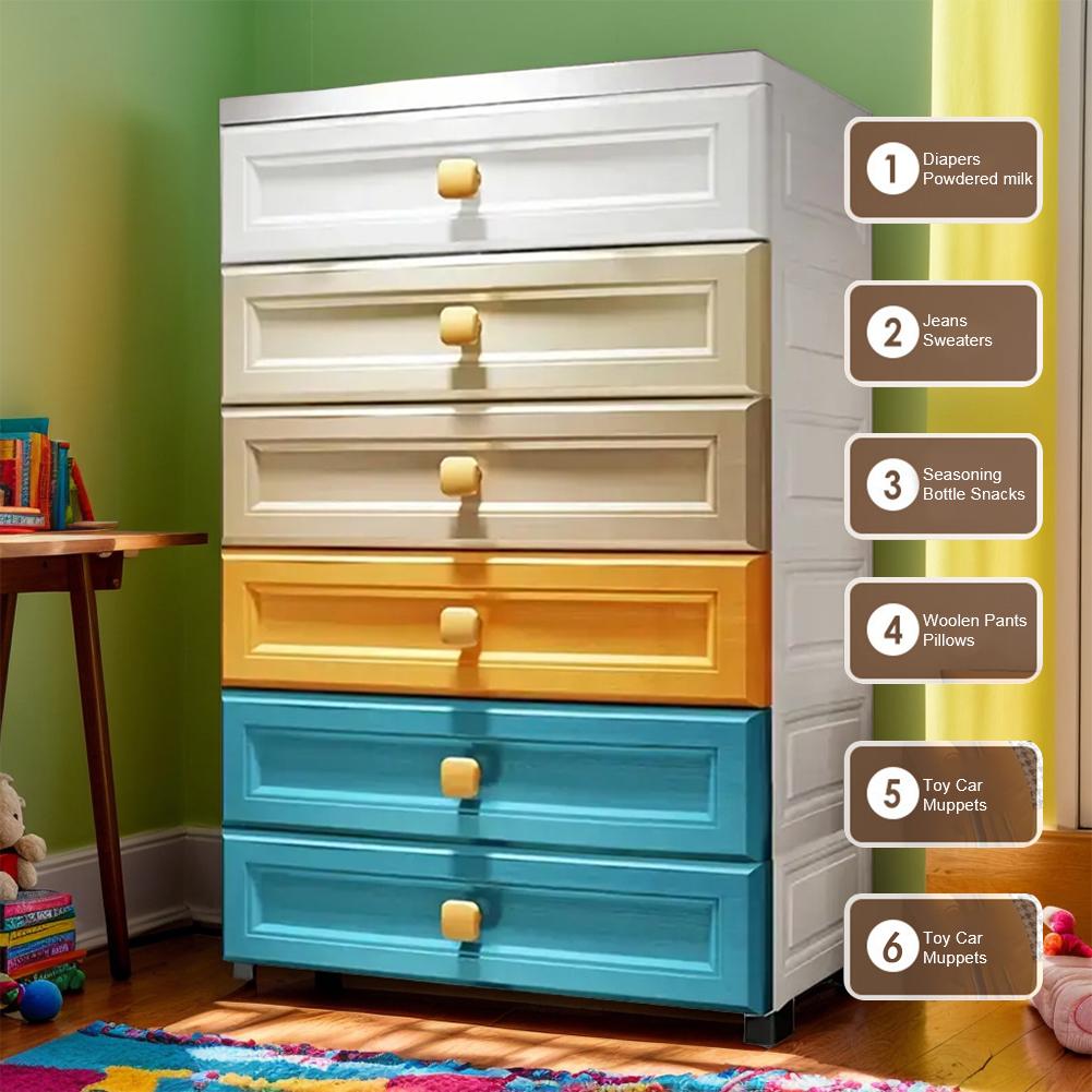 Plastic Drawer Storage Organizer End Side Table 6-Drawers for Classroom Art Craft Supplies Dresser Closet Bathroom Laundry Room