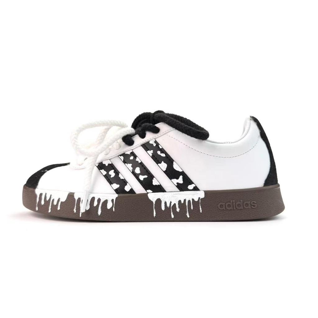 Adidas VL COURT 2.0 Spotted Cow Wear resistant And Lightweight Low top Skateboard Shoes Unisex Black White ID6015(Team801-S-BOX)