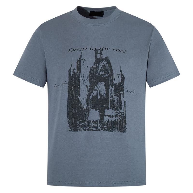 Punk style personalized printing heavy T-shirt men s spring and summer 2026 new loose American retro men s top M синий