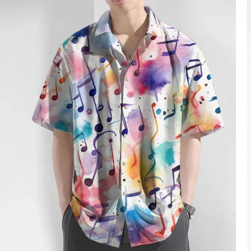 Eye-Catching Fire Electric Guitar Music Elements And Street Scenes3D Printing Short Sleeve Shirts For Men Fashion Hawaiian Shirt